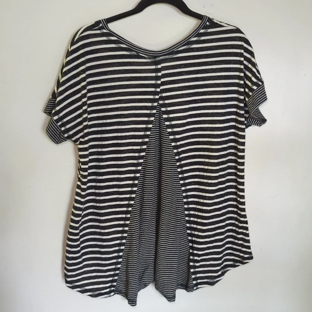 Umgee Black and White Striped V-Neck Shirt Linen Blend Oversized Women's Size L - Picture 4 of 4